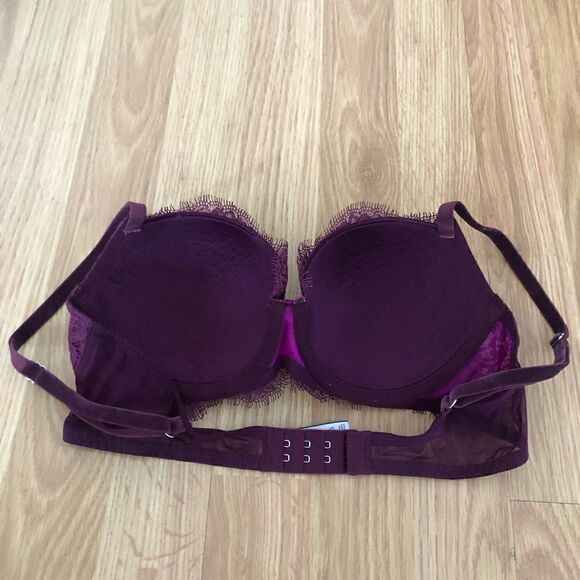 Victoria's Secret Bra 34C Dream Angels Lined Demi Lace Rhinestone Wine Underwire - Picture 6 of 9
